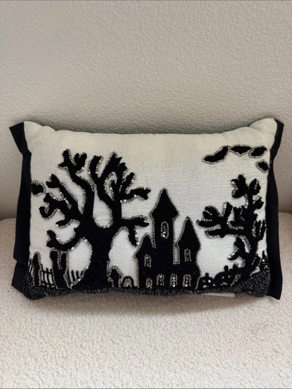 Black & White Haunted House Accent Pillow
